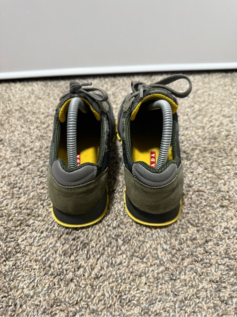 Prada Men’s Camouflage Runner Sneakers in Gray, Olive & Yellow - Picture 4 of 8